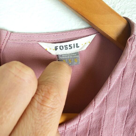 Women's Fossil Fanned Button Lilac Mauve Short Elegant Silk Dress Size Small - Picture 7 of 12